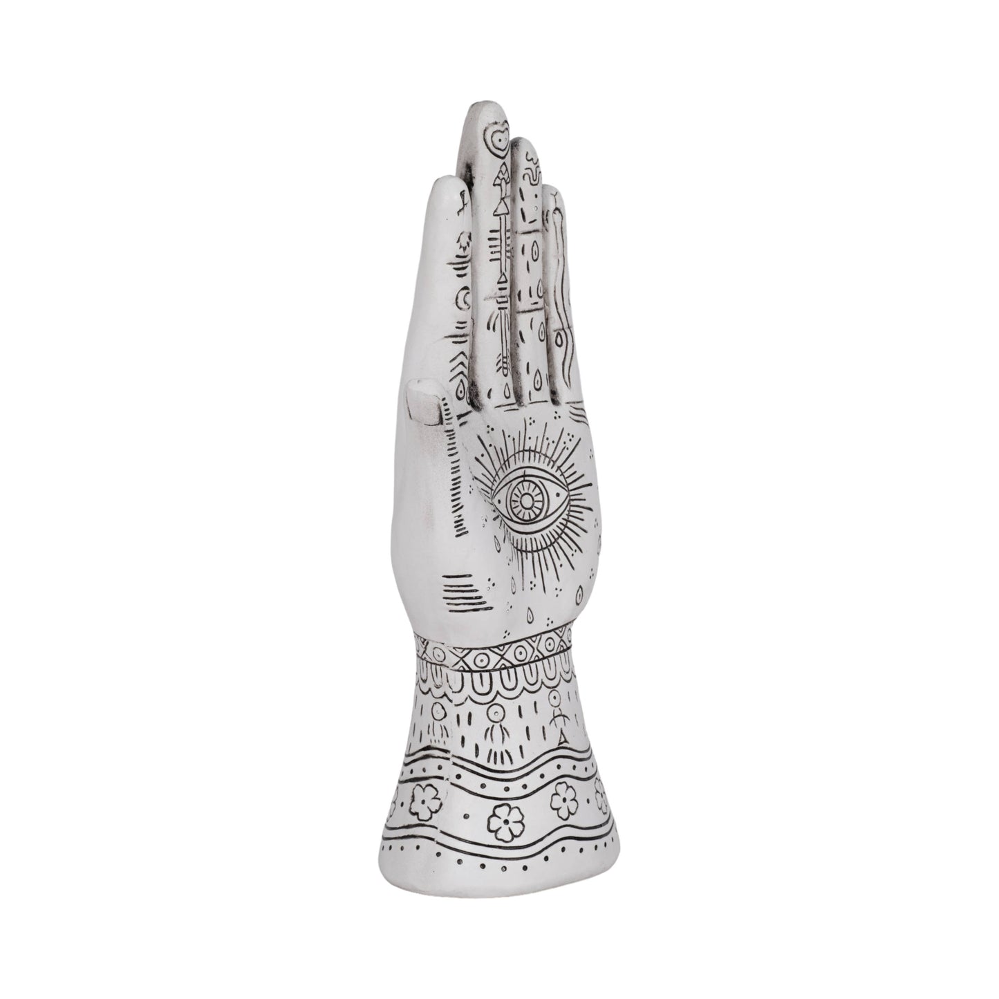 Resin Symbolic Eye Tattoo Hand Sculpture - White, 10 in.