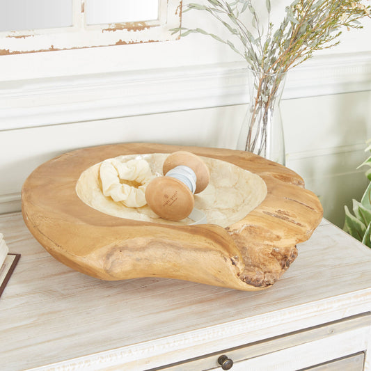 Bohemian Brown Teak Wood Decorative Bowl - Capiz Interior