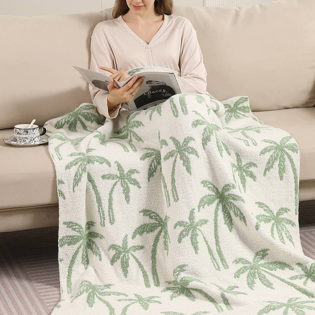 Palm Tree Pattern Sherpa Throw Blanket
