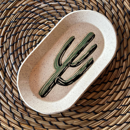 Saguaro Sgraffito Oval Trinket Dish