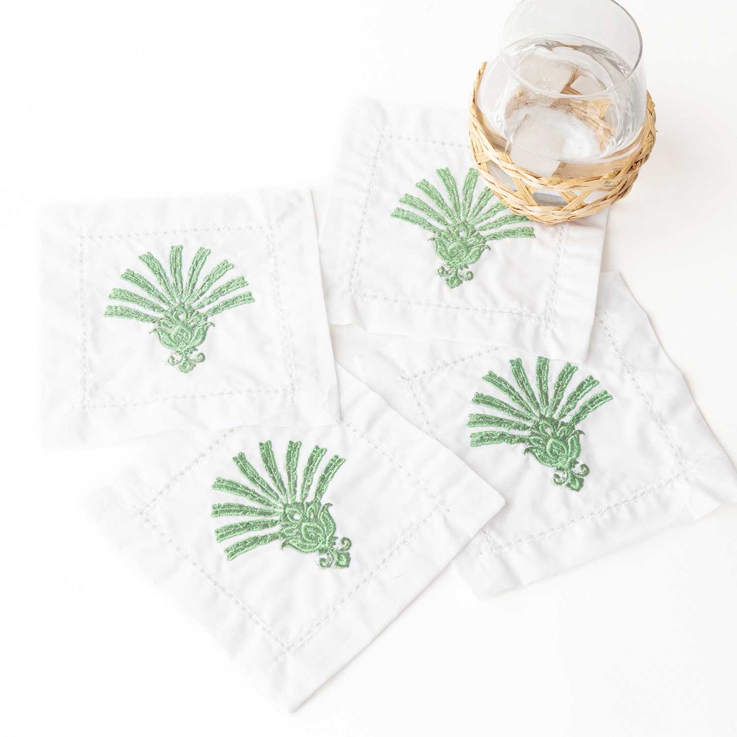 Deco Palm Embroidered Cocktail Napkin Set