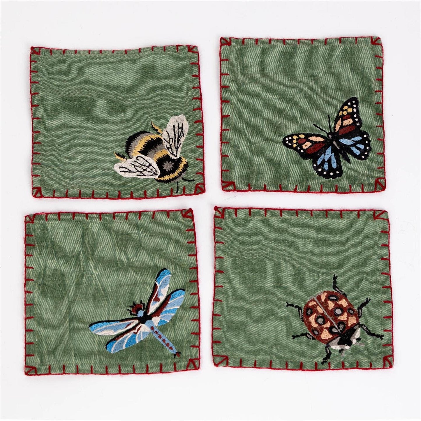Embroidered Bugs Cocktail Napkins (4 Designs)