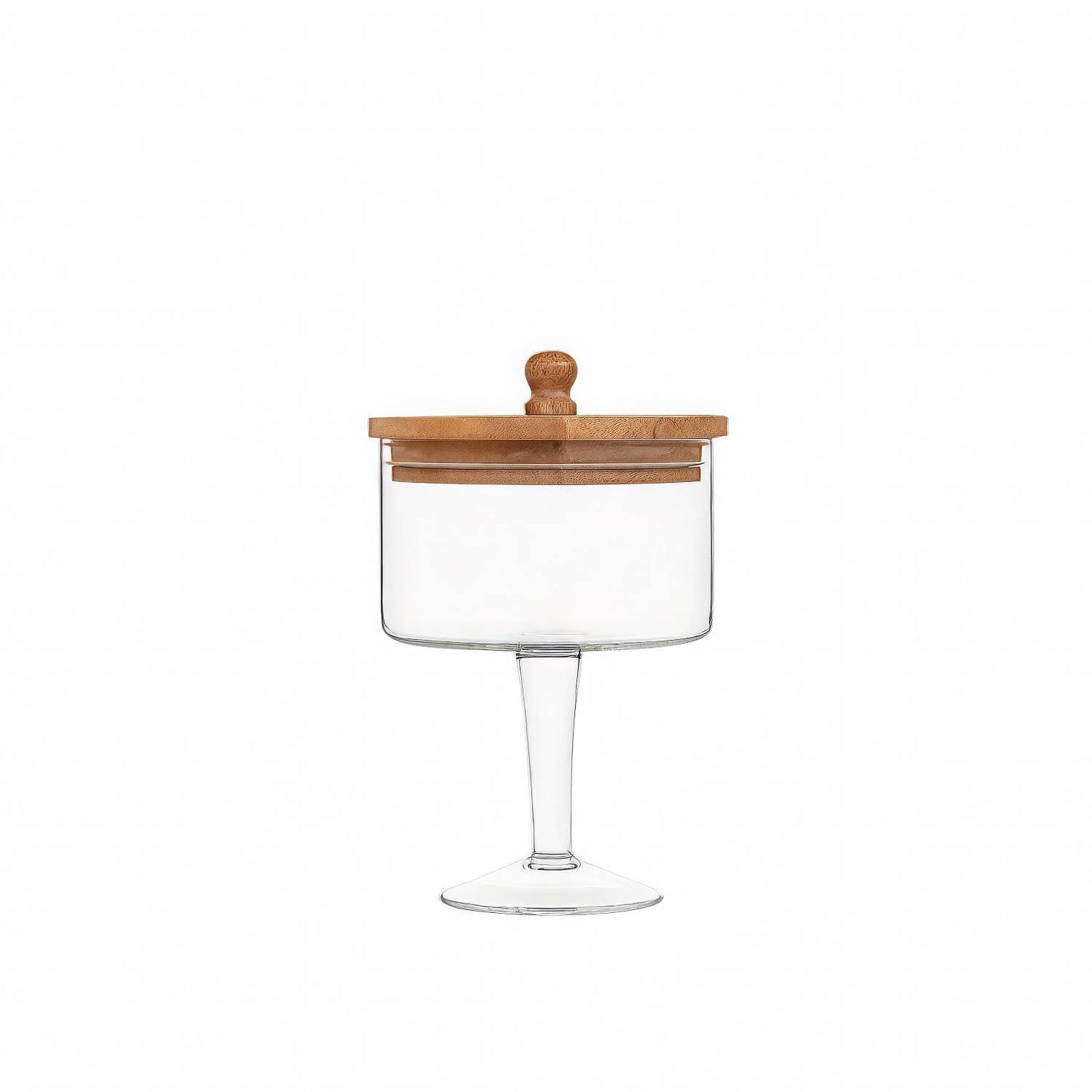 Med. Pedestal Glass Jar with Wood Top