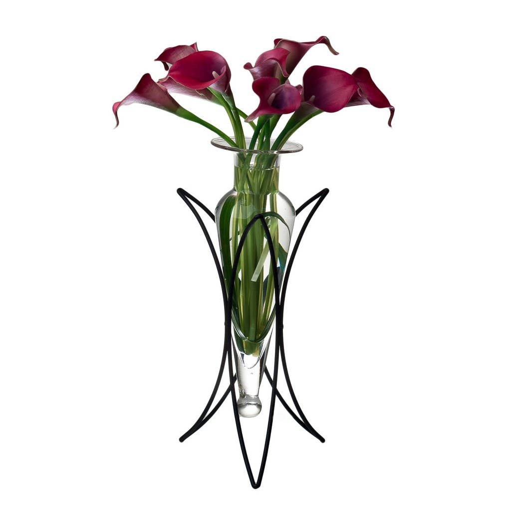 Amphora Vase on Half Moon Metal Stand
