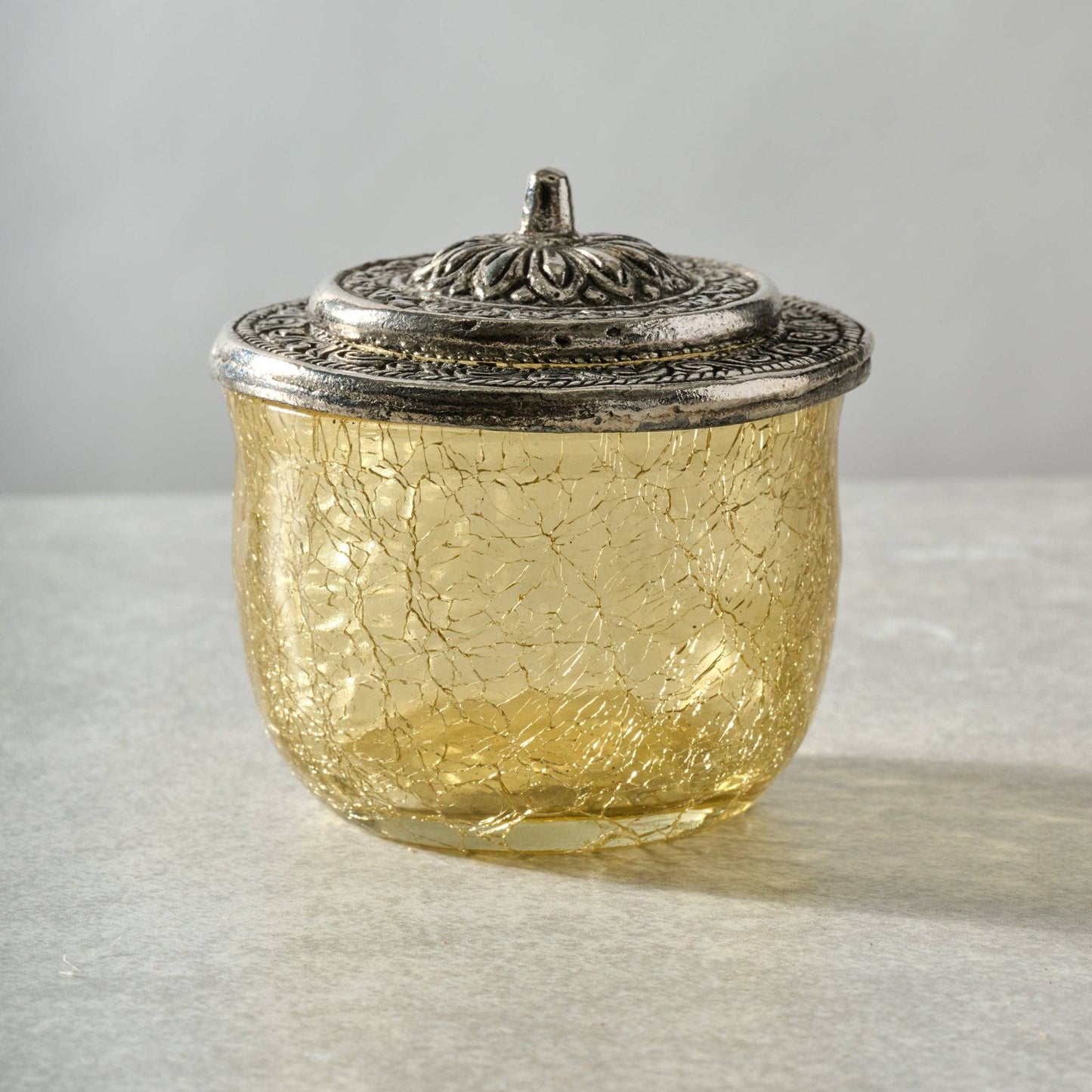 * Ria Crackle Glass Jar - Pastel Yellow