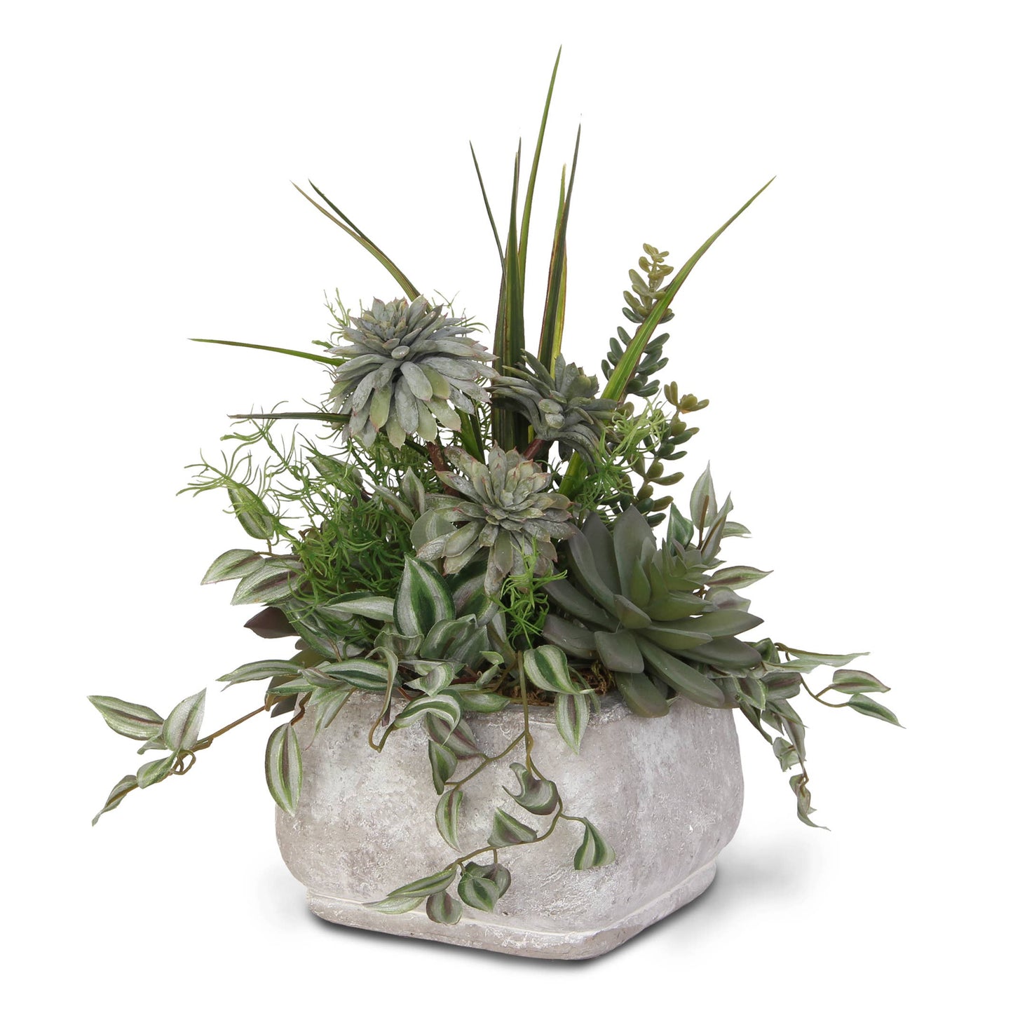 Assorted Artificial Succulents & Greenery in a Stone Pot