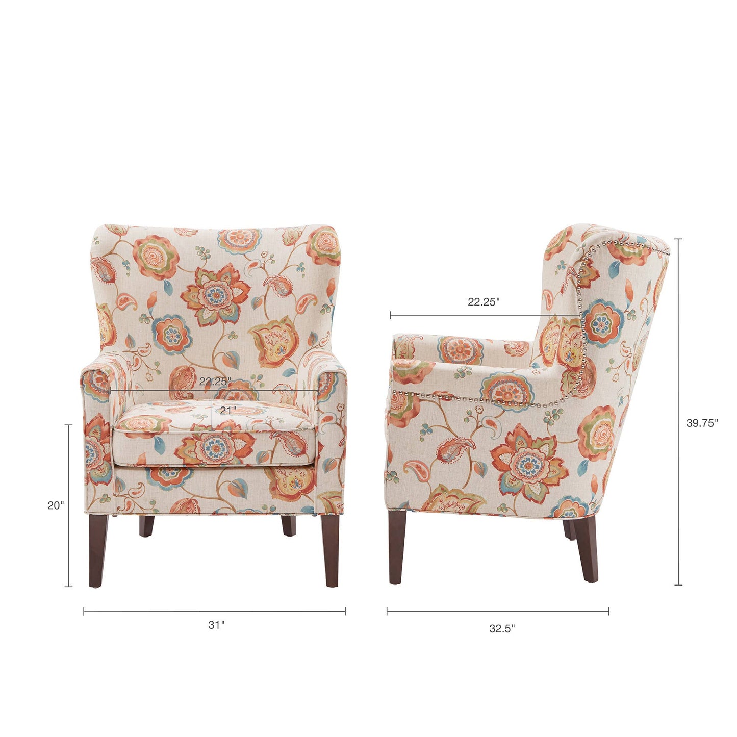 Eclectic Orange Floral Round Wingback Accent Chair *