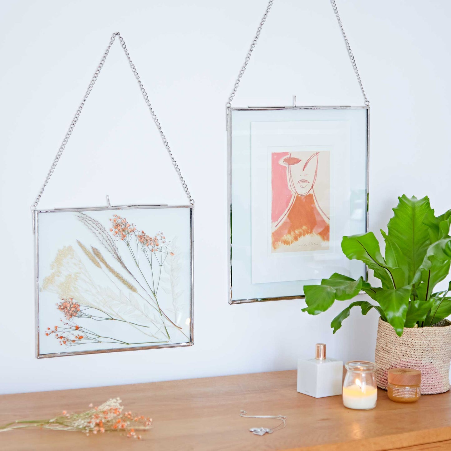 Dia Large Silver Glass Hanging Photo Frames - Handmade