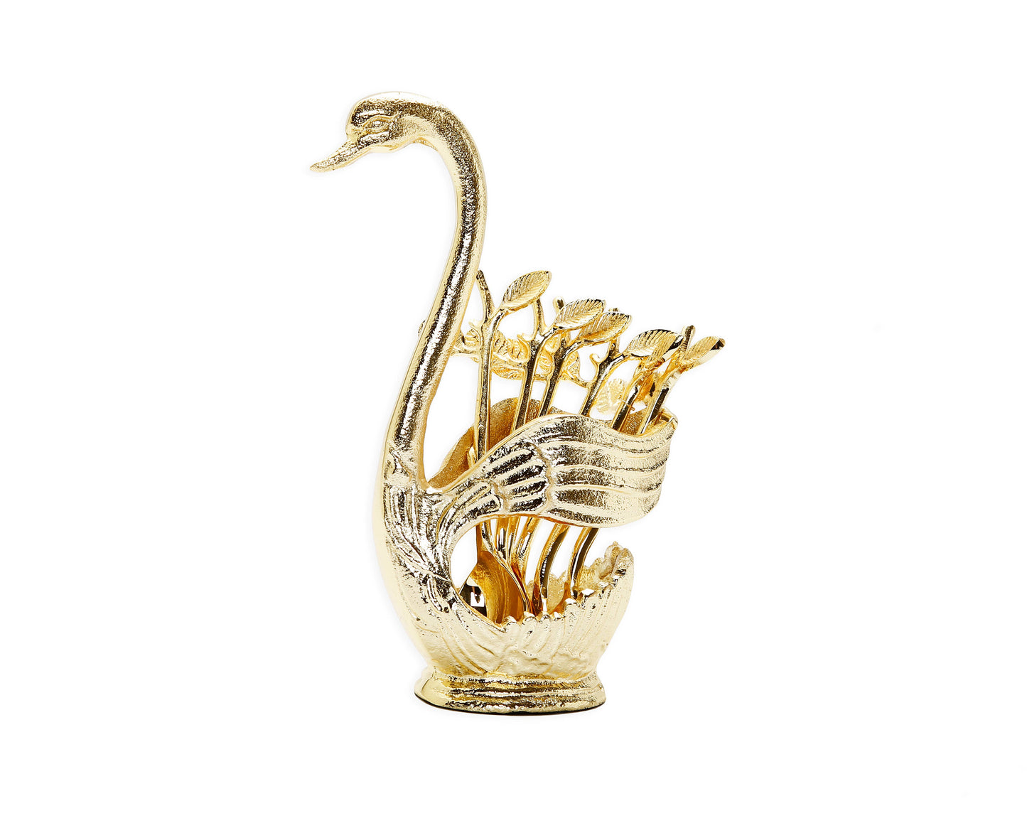 Gold Swan Dessert Spoon Holder with 6 Spoons