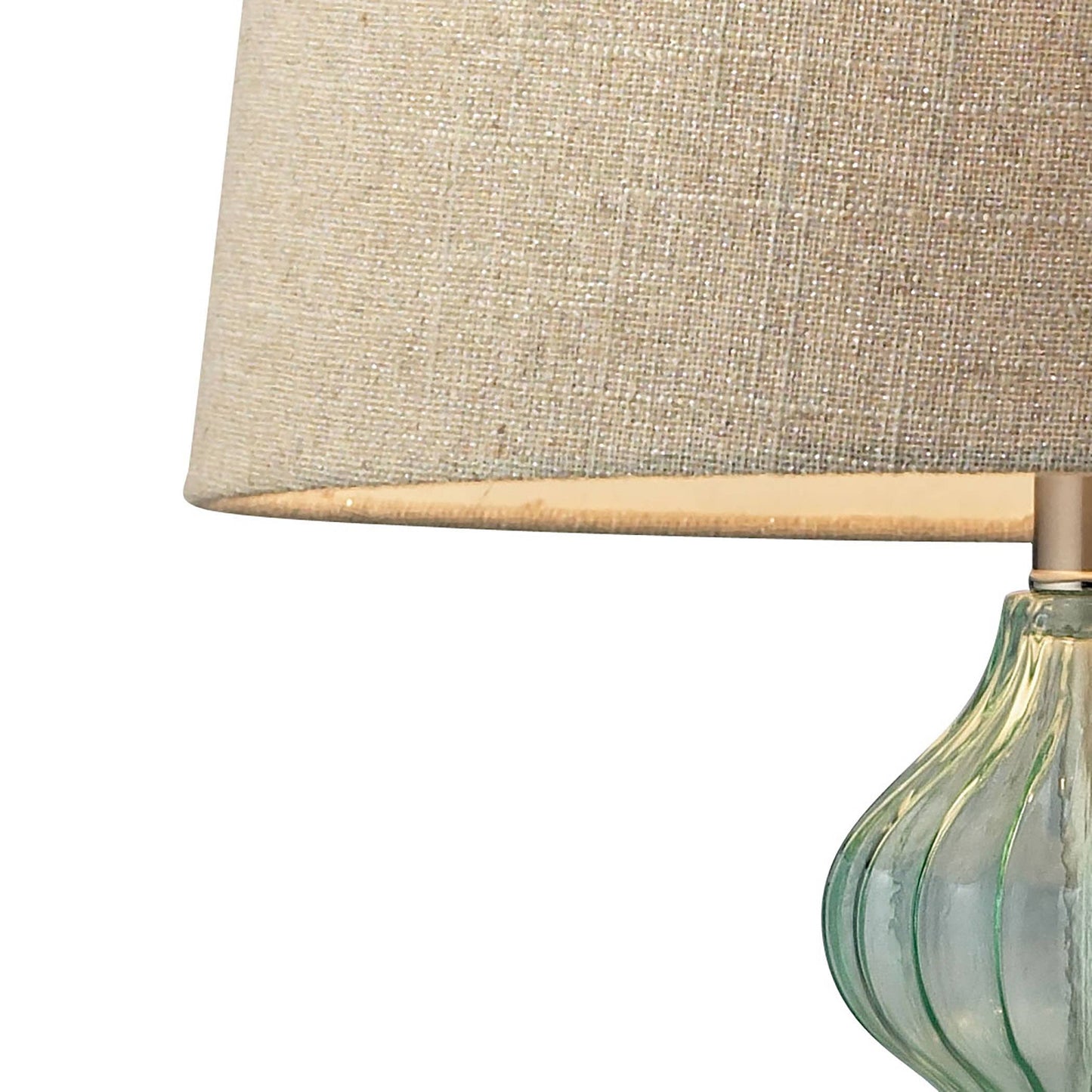 Smoked Glss Tbl Lamp Pale Green w/Metallic Linen Shade