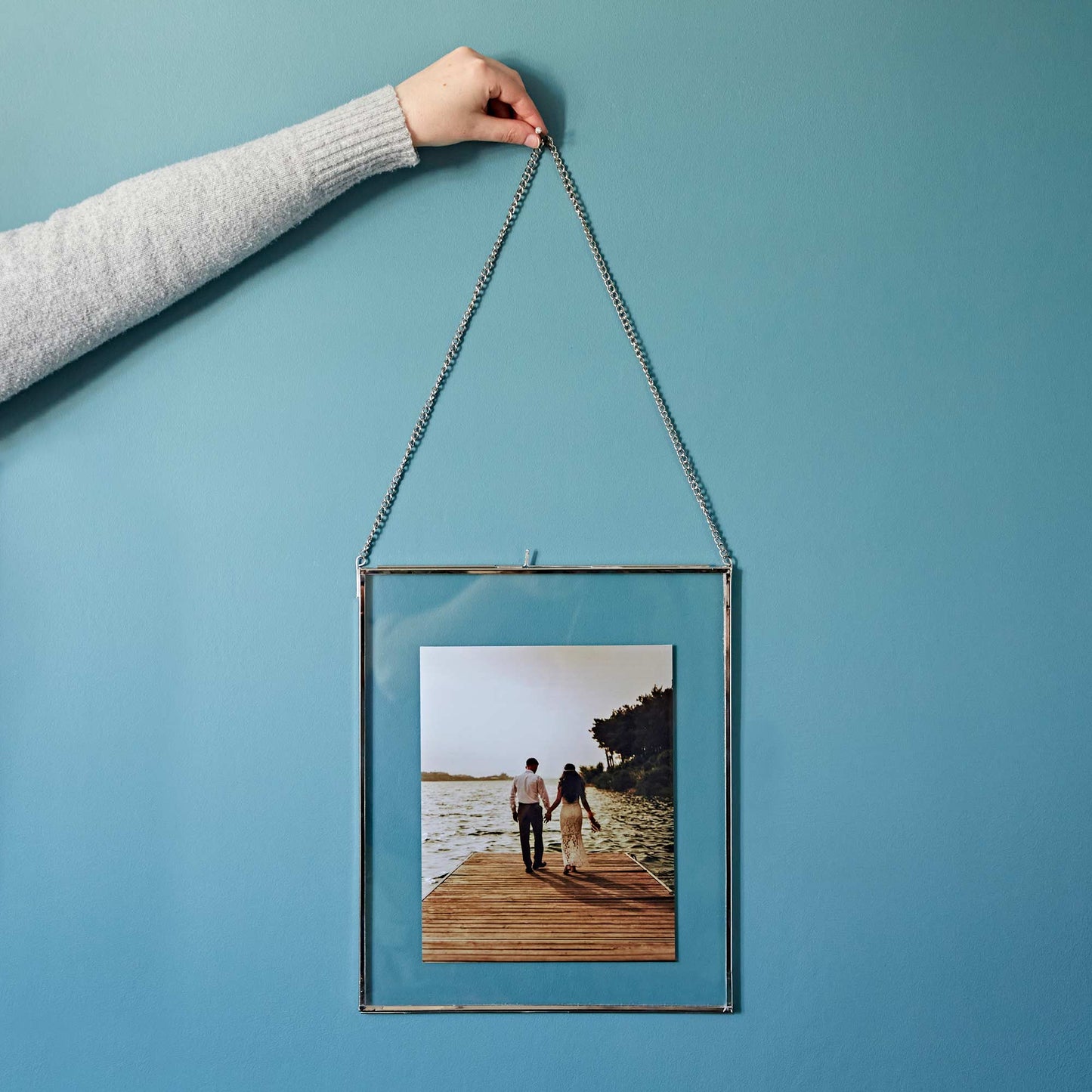 Dia Large Silver Glass Hanging Photo Frames - Handmade