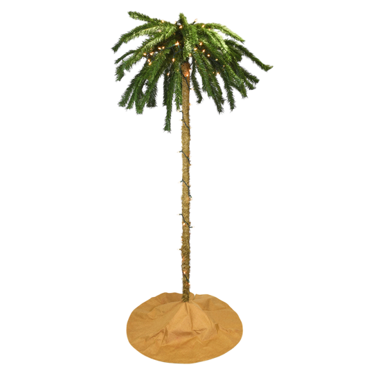 7 Foot Tall Palm Tree Christmas Tree with Sand Colored Skirt & 100 White LED Lights
