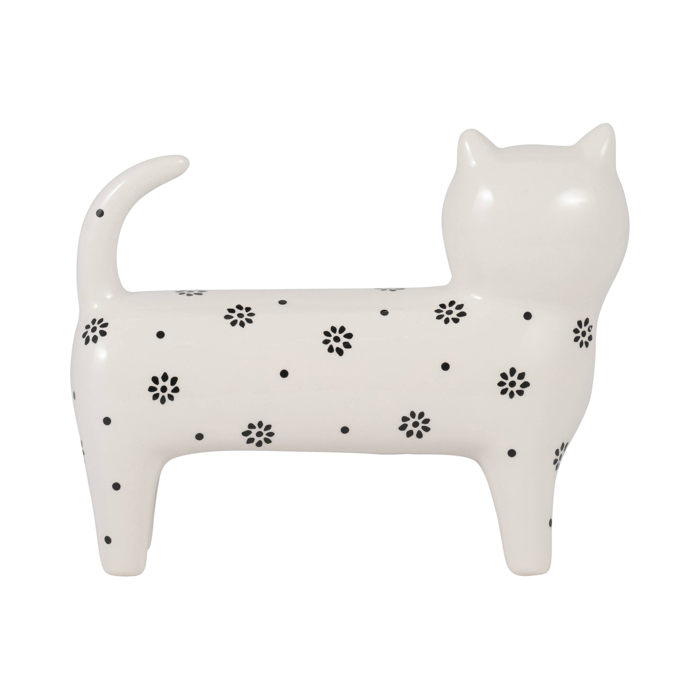 Ceramic Daisies Cat with Bowtie Figurine - White, 7 in.