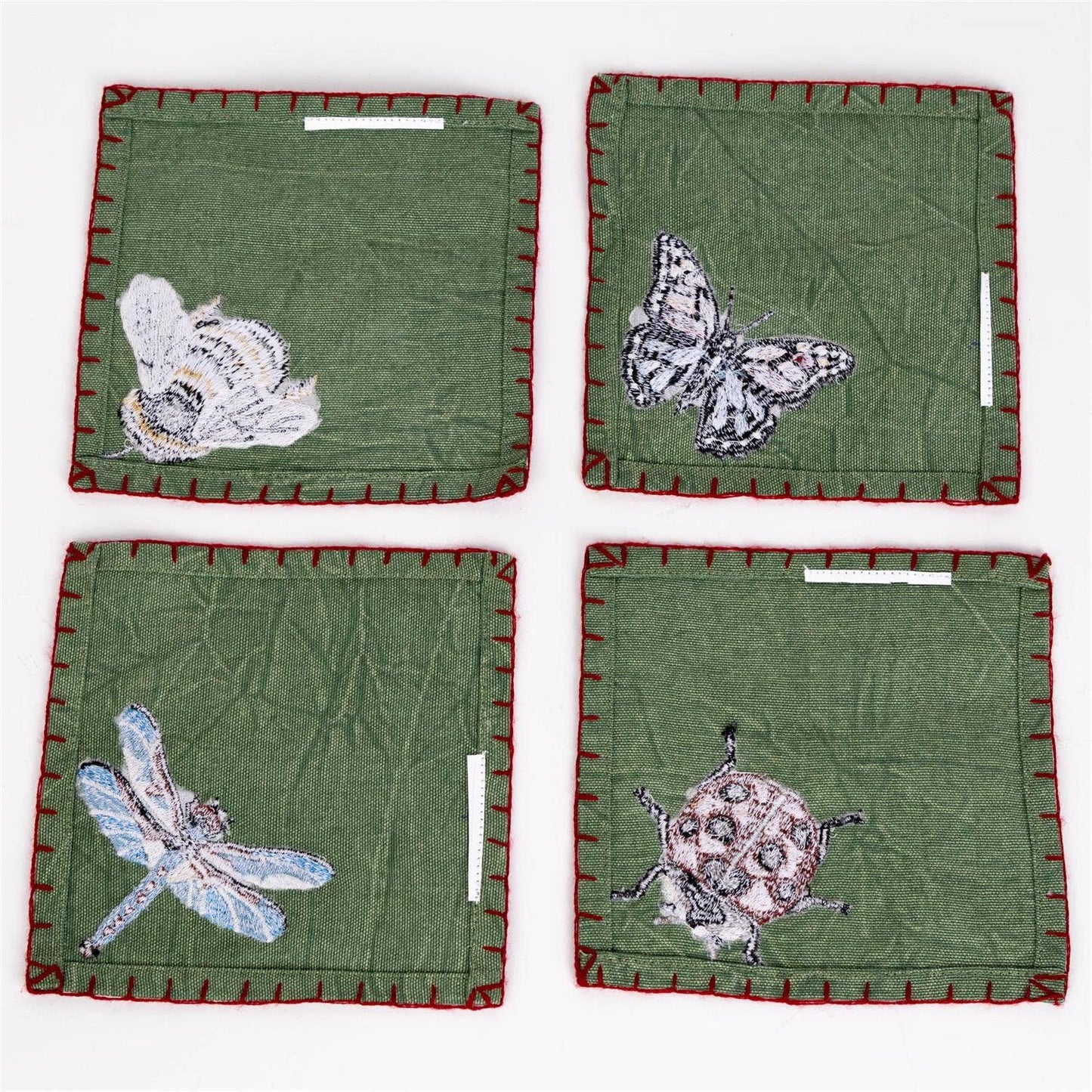 Embroidered Bugs Cocktail Napkins (4 Designs)