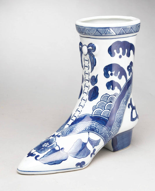 Blue & White Porcelain Boot, 9.5in