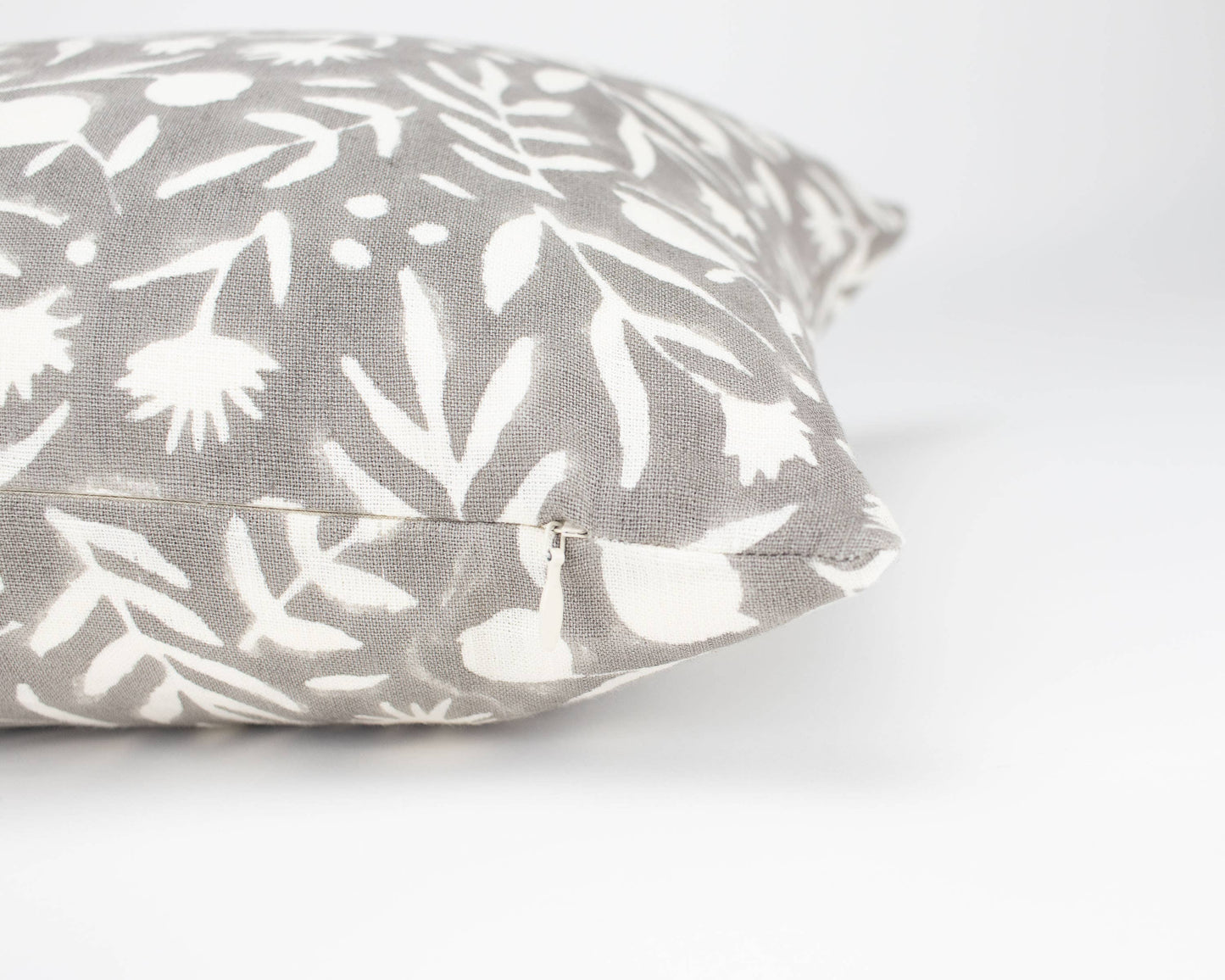 Aja Floral Block Print Pillow - Feather Gray