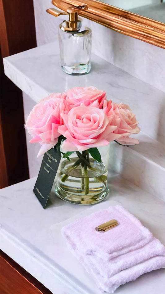 Pink Rose Floral Arrangement | Real Touch Roses Faux Water