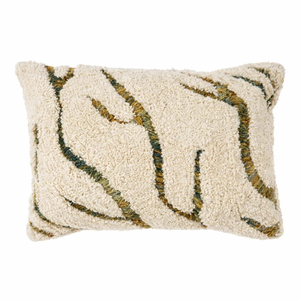Green Tufted Abstract Lumbar Throw Pillow