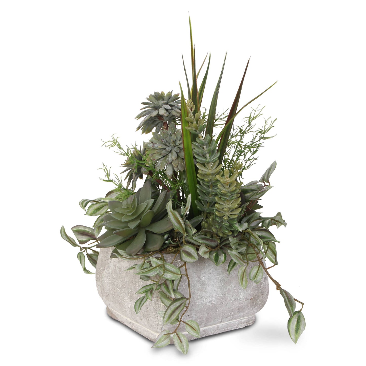 Assorted Artificial Succulents & Greenery in a Stone Pot
