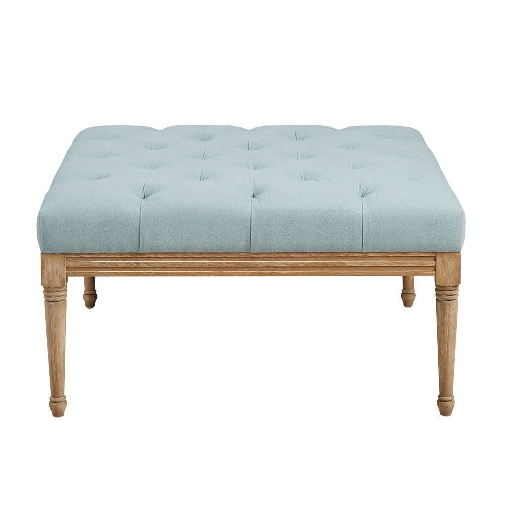 Transitional Square Tufted Ottoman, Blue