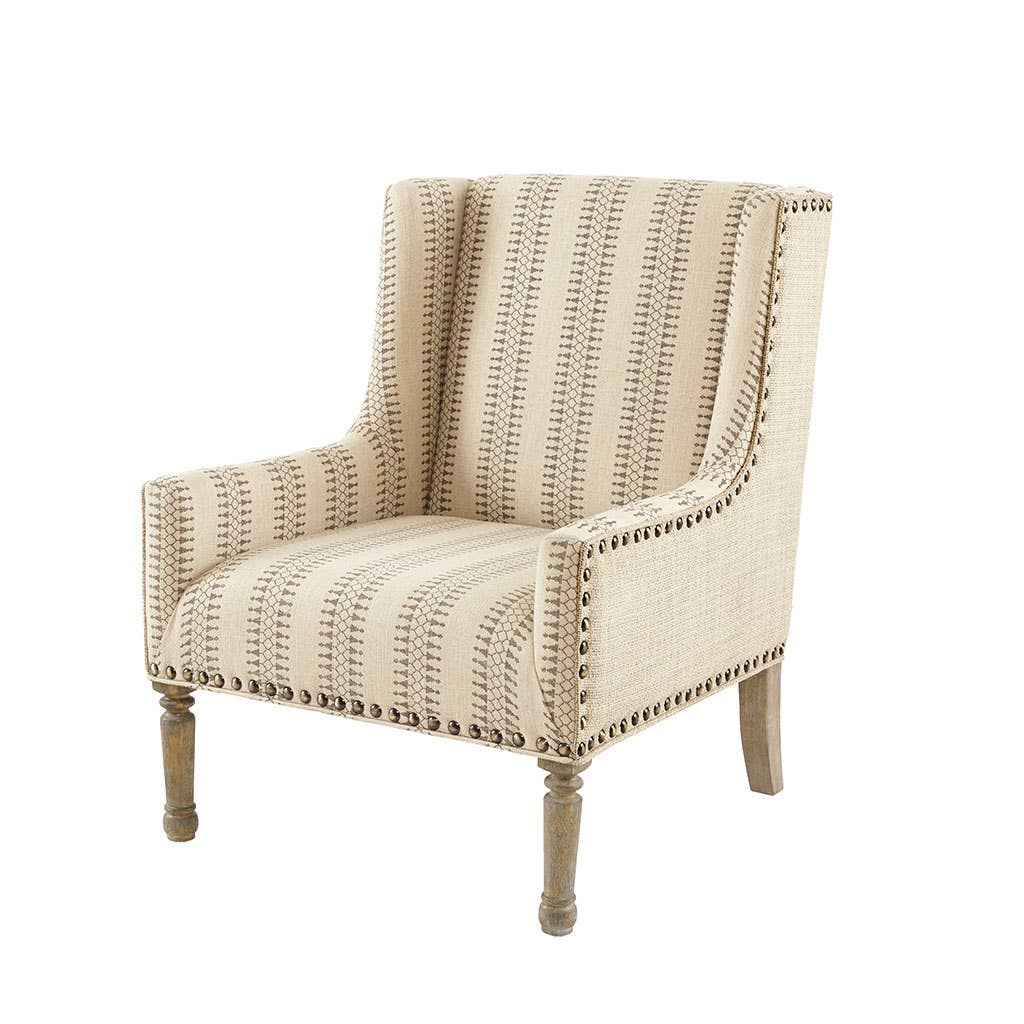 Patterned Beige Wing-Back Guest Chair *