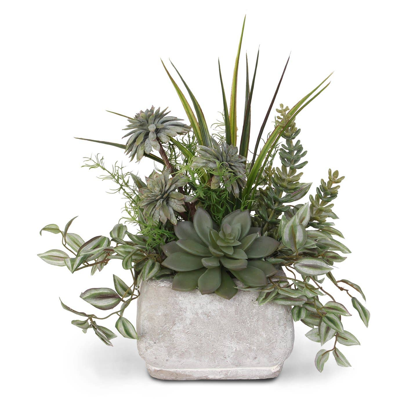 Assorted Artificial Succulents & Greenery in a Stone Pot