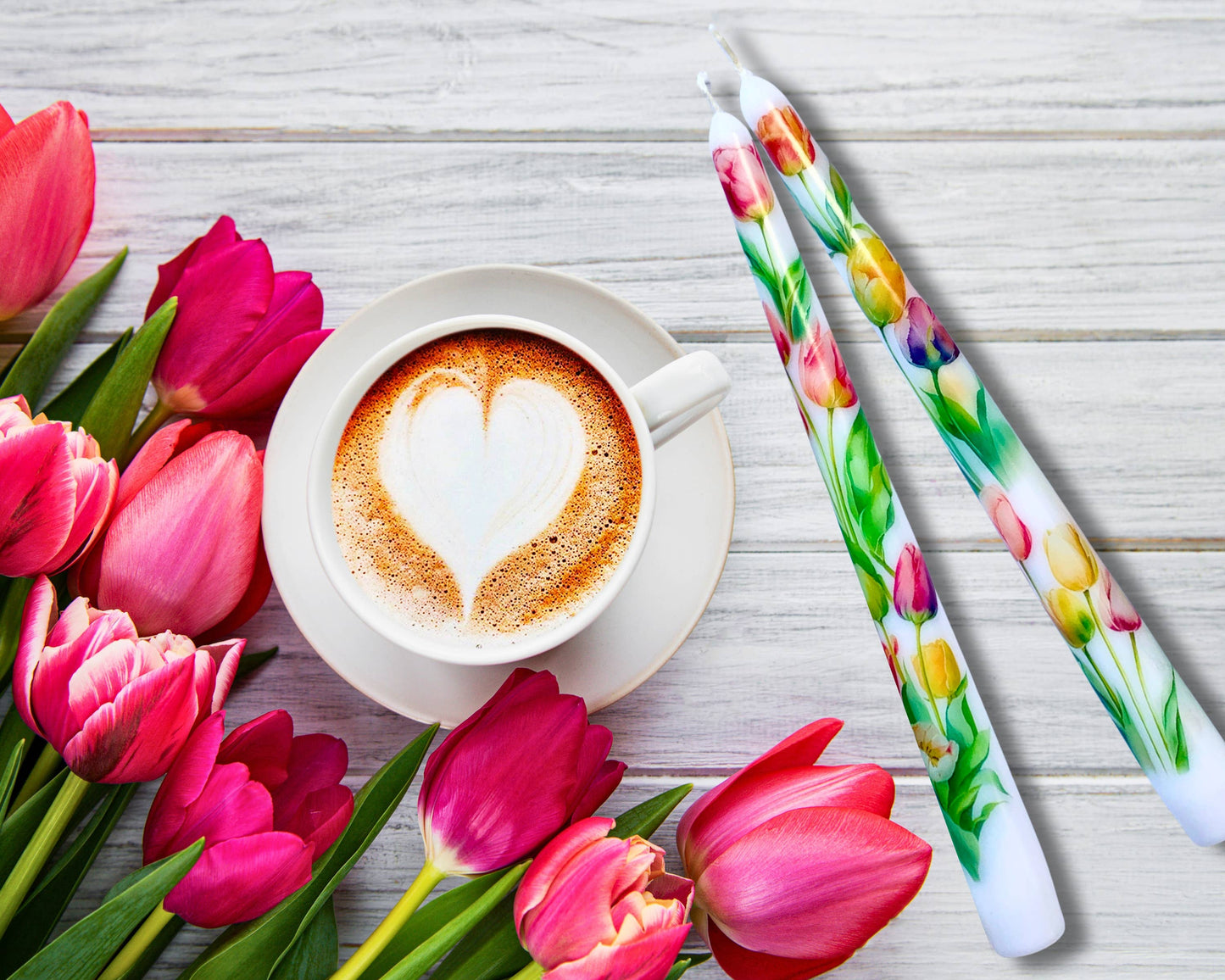 Spring Tulips Taper Candles for Home Decor and Gifts