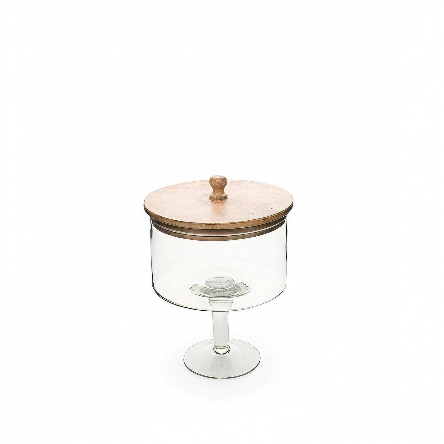 Med. Pedestal Glass Jar with Wood Top