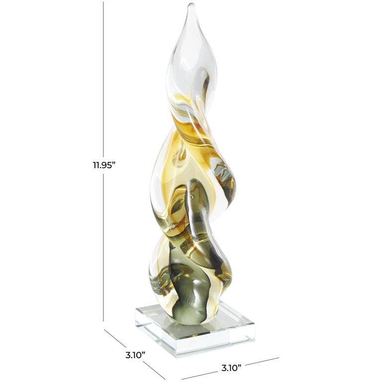 Multi Colored Abstract Artistic Twisted Glass Sculpture- 12"