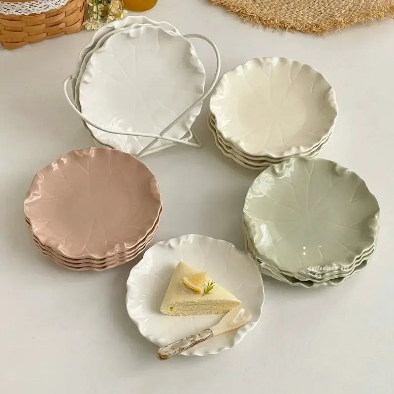 Elegant 6" Ceramic Leaf Dessert & Appetizer Plate (4 colors)