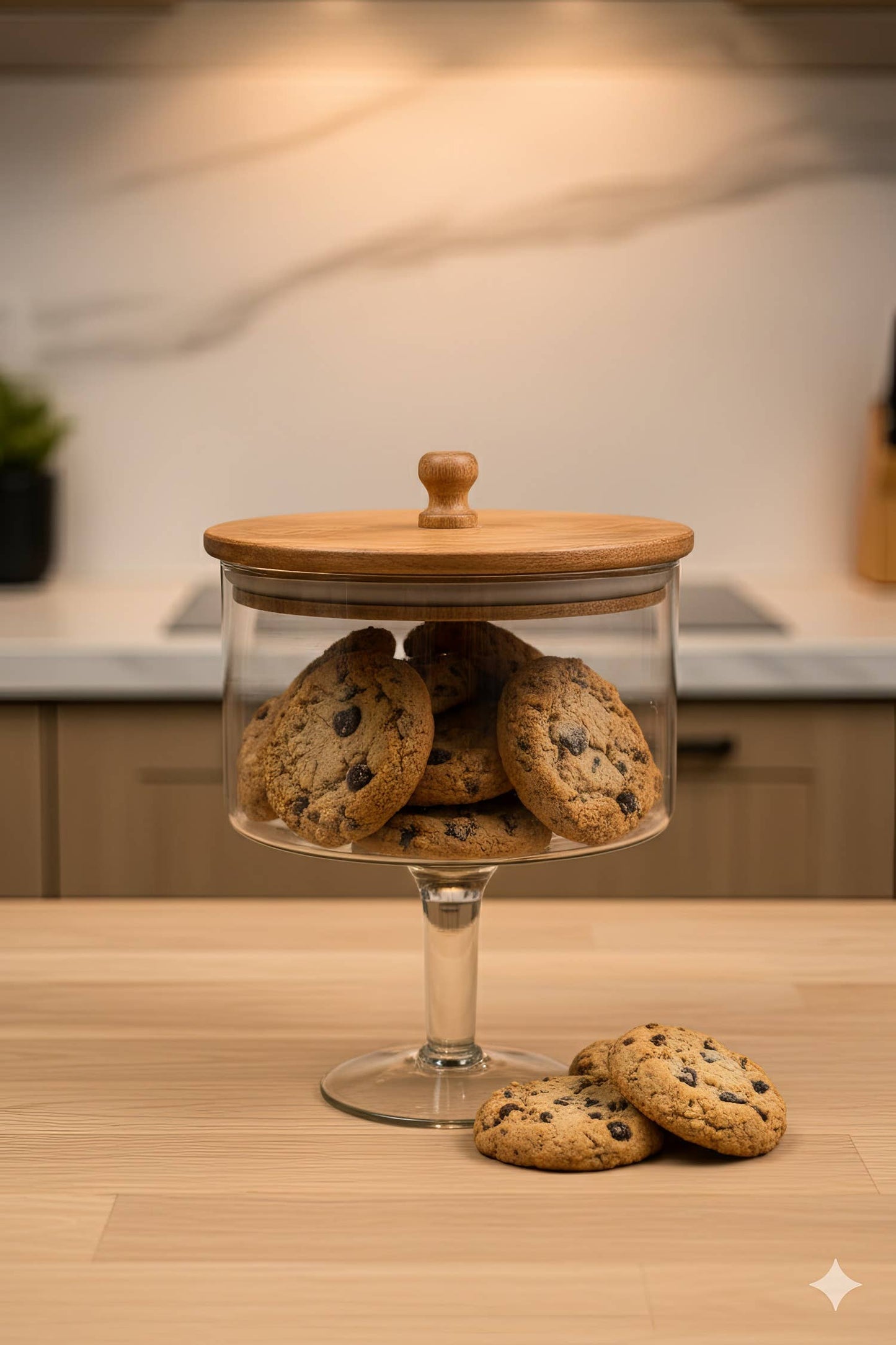 Sm. Pedestal Glass Jar with Wood Top