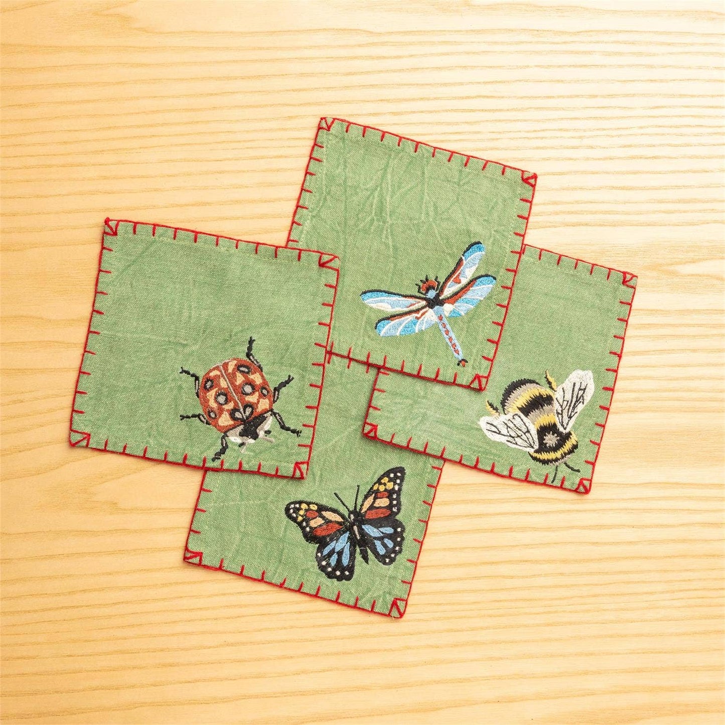 Embroidered Bugs Cocktail Napkins (4 Designs)