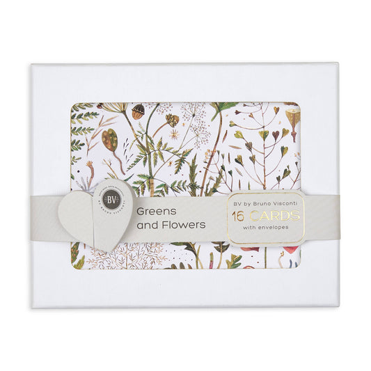 Notecards with Envelopes - Set of 16 "Greens and Flowers"