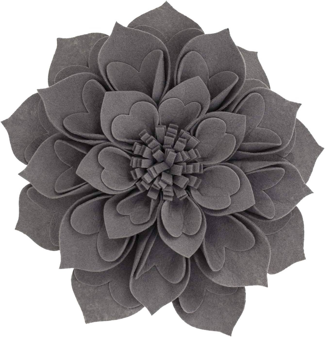 Slate 3D Heart-Shaped Petal Flower Throw Pillow