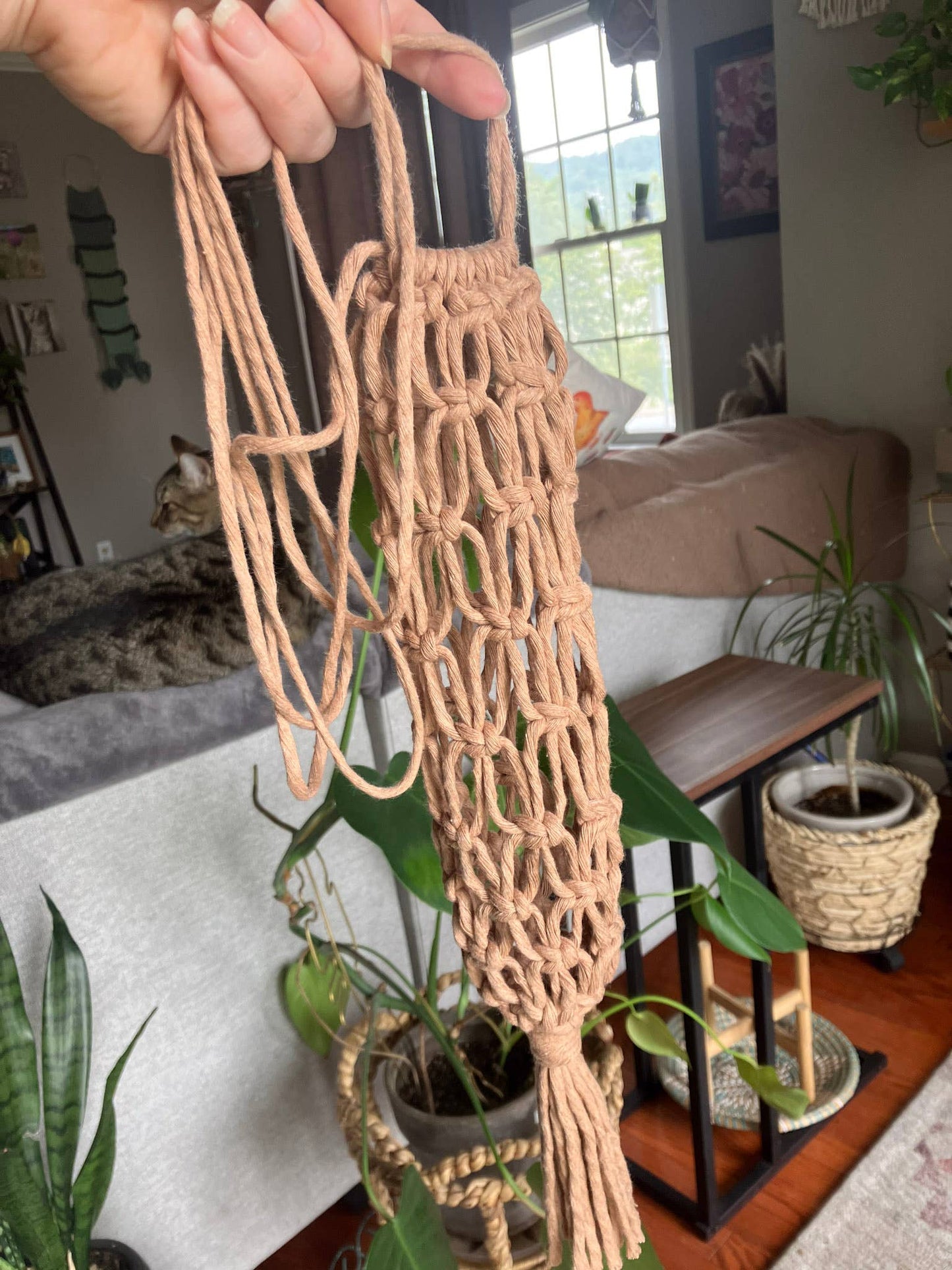 Macrame Water Bottle Holder - Handmade Walking Gear