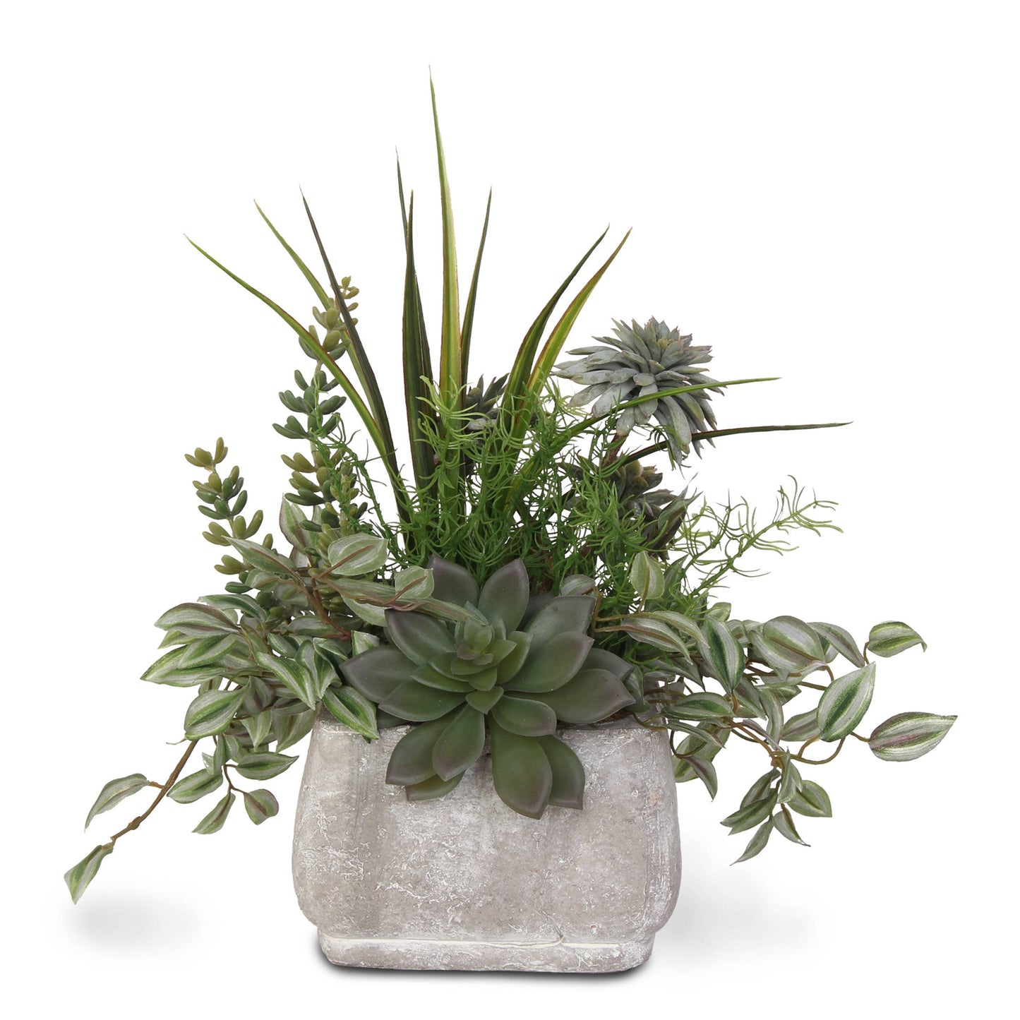 Assorted Artificial Succulents & Greenery in a Stone Pot