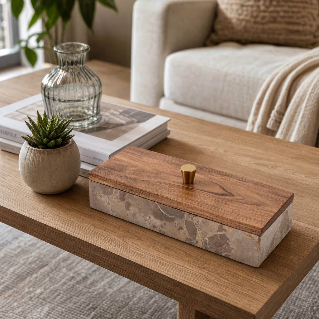 10x3" Leopard Marble Box With Mango Wood Lid And