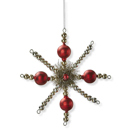Tinsel Star Christmas Ornament - Red