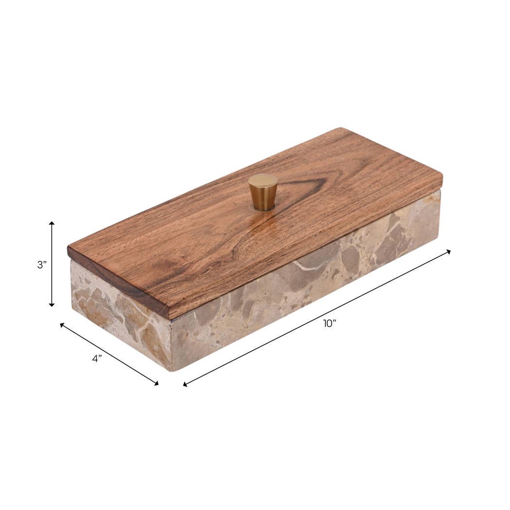 10x3" Leopard Marble Box With Mango Wood Lid And