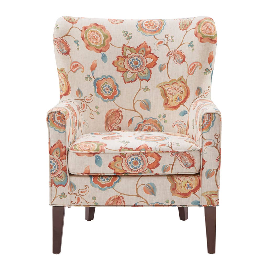 Eclectic Orange Floral Round Wingback Accent Chair *