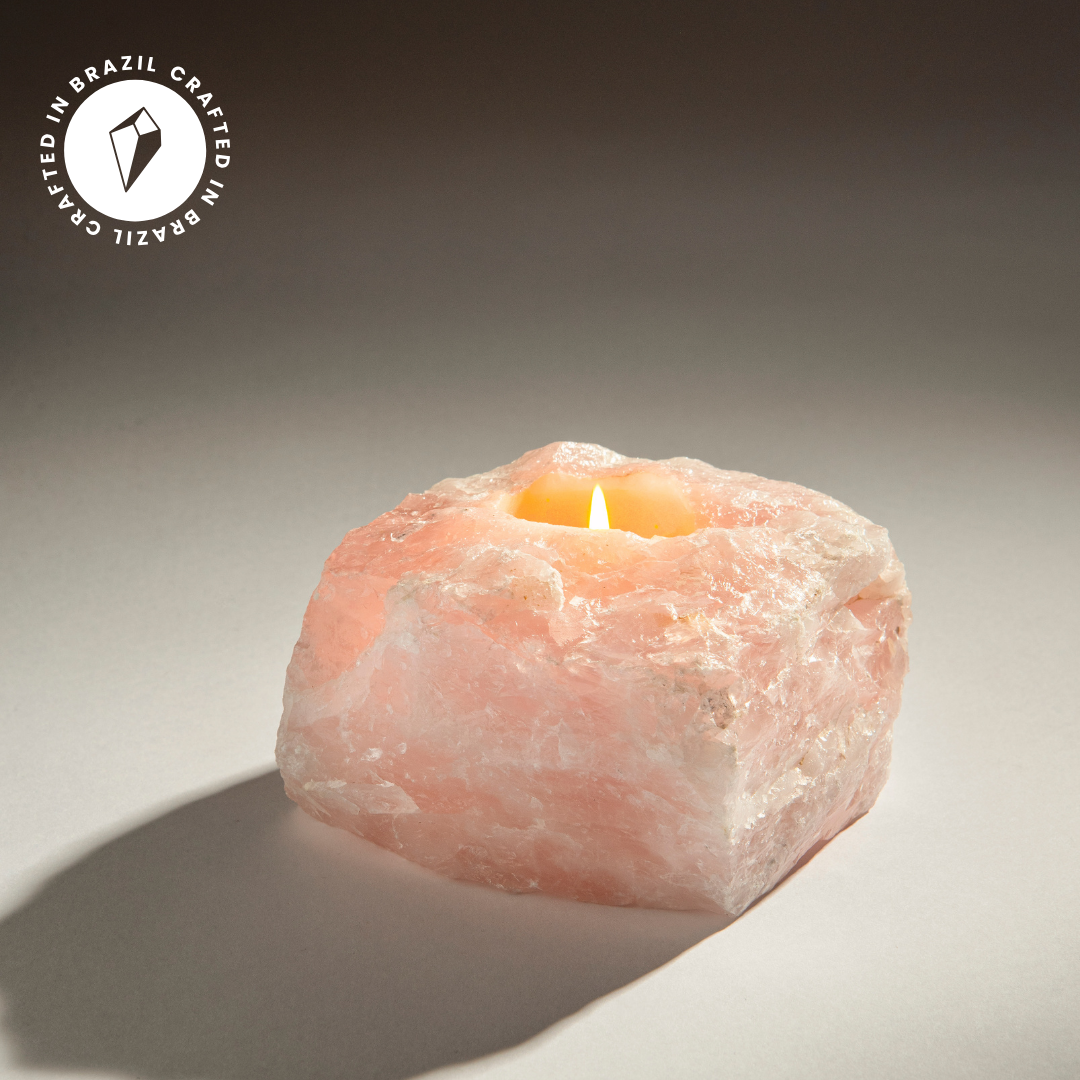 Rose Quartz Crystal Candle Holders - Crafted in Brazil