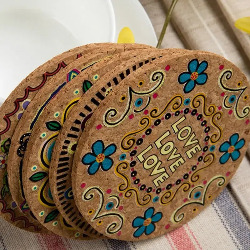 4 Pc Natural Colored Cork Coasters, Reusable Heat Resistant