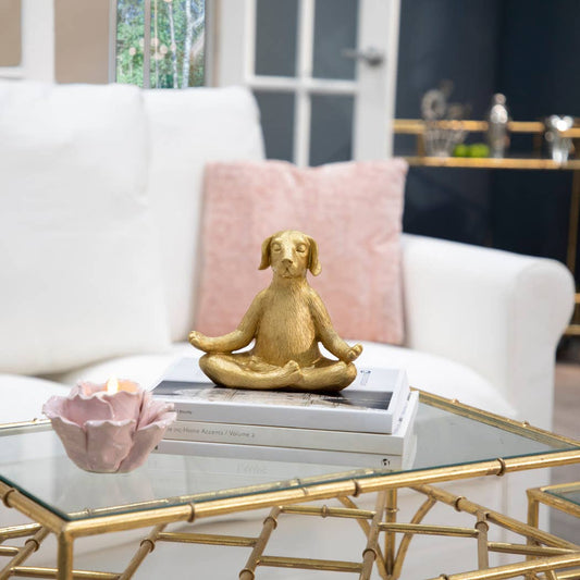 Resin Textured Meditating Dog Figurine - Gold, 6 in.