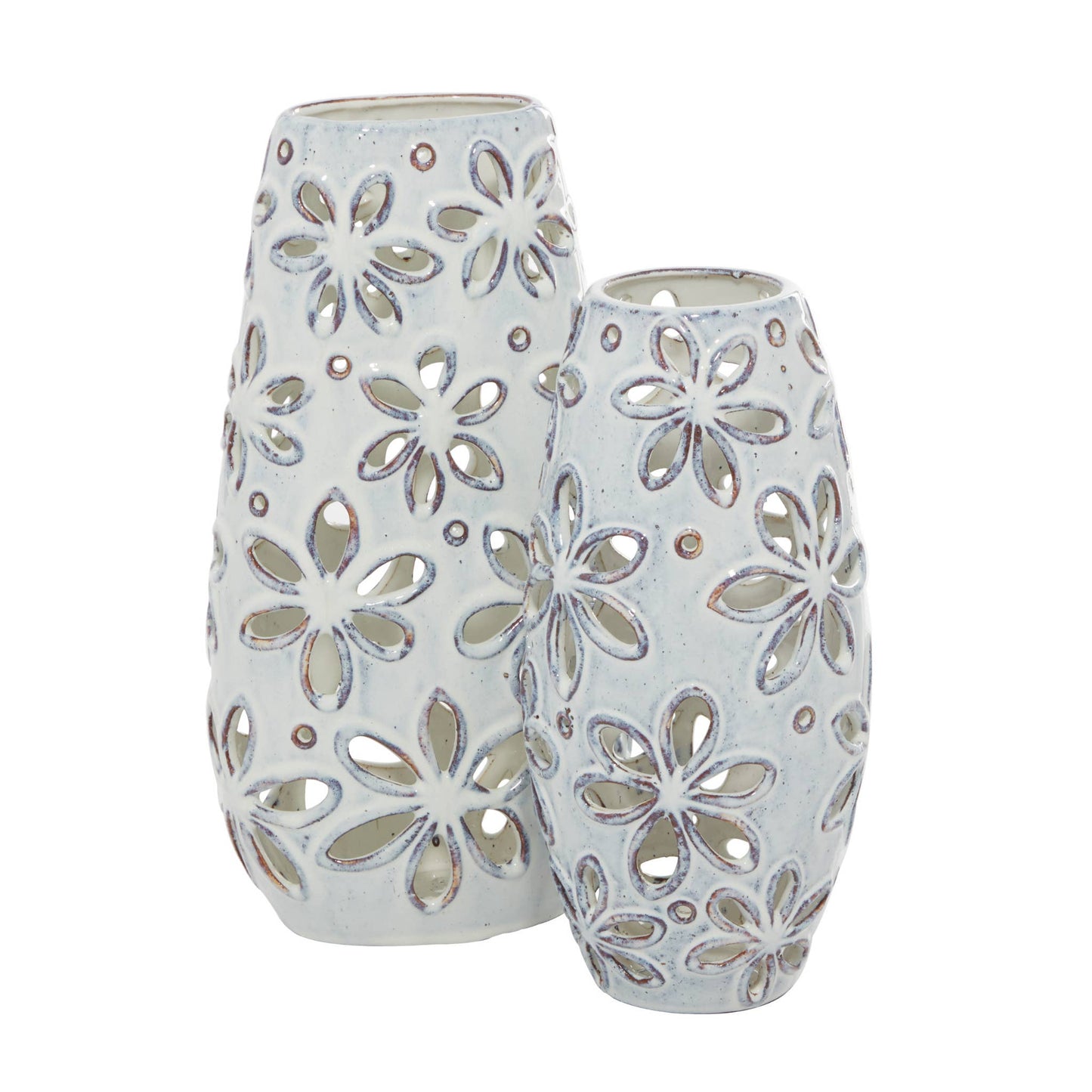 CERAMIC FLOWER VASE SET OF 2   14", 11"H