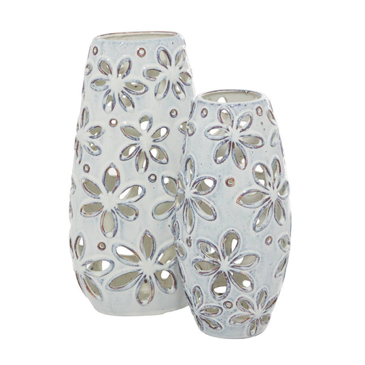 CERAMIC FLOWER VASE SET OF 2   14", 11"H