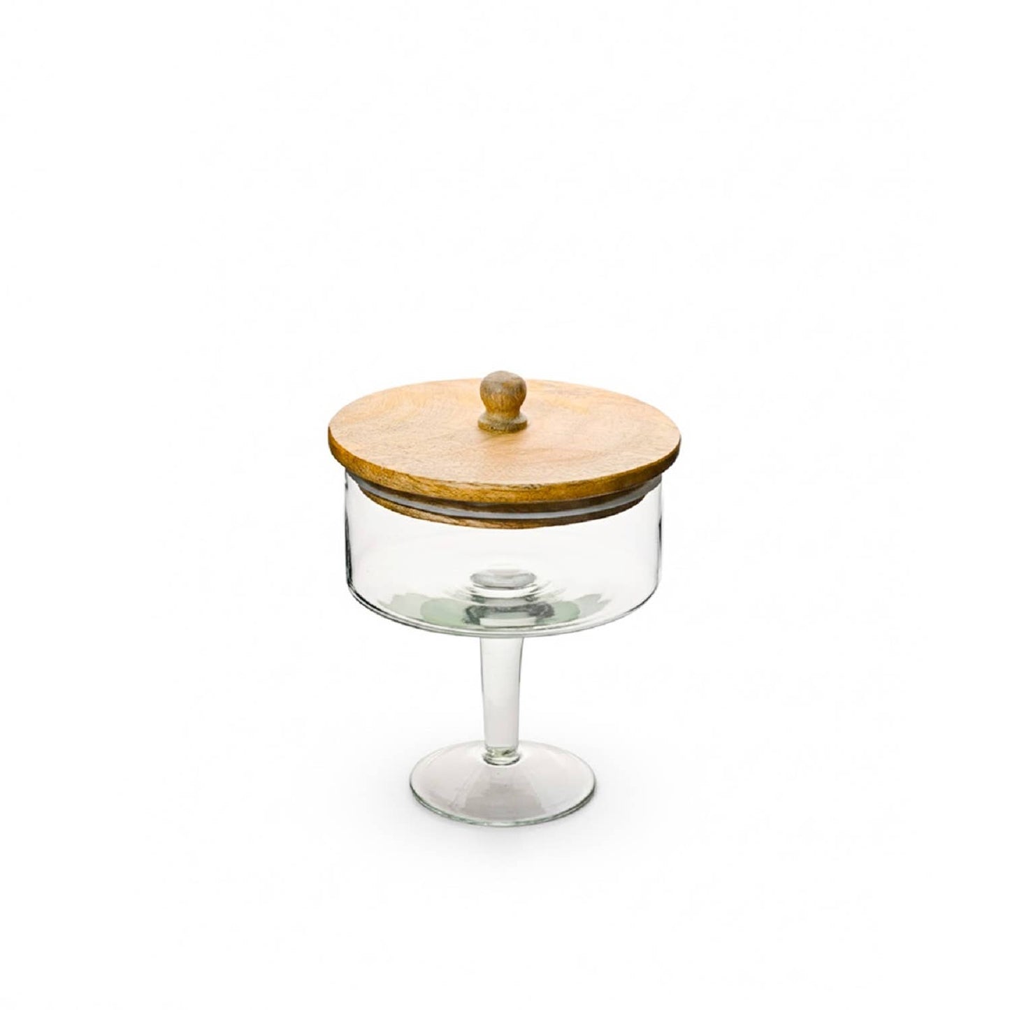 Sm. Pedestal Glass Jar with Wood Top
