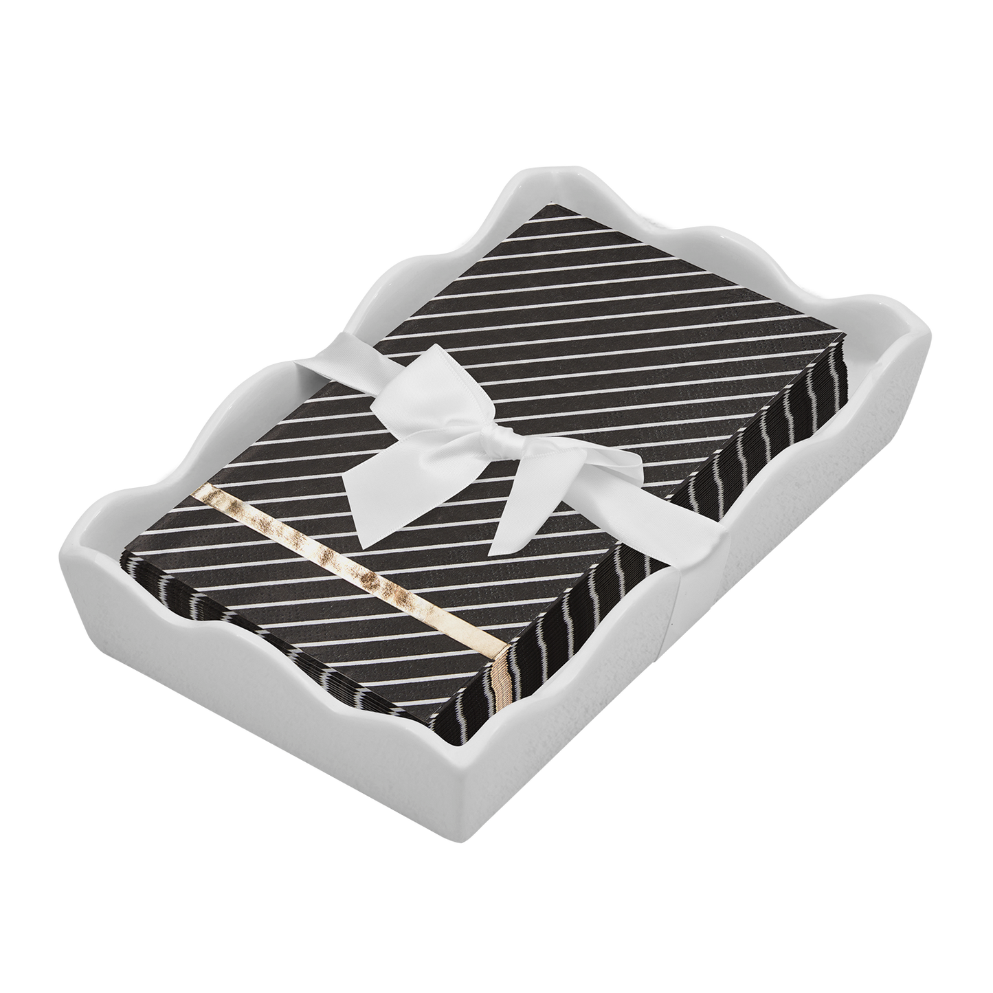 Ceramic Wave Napkin Tray with Guest Towel - Everyday Black