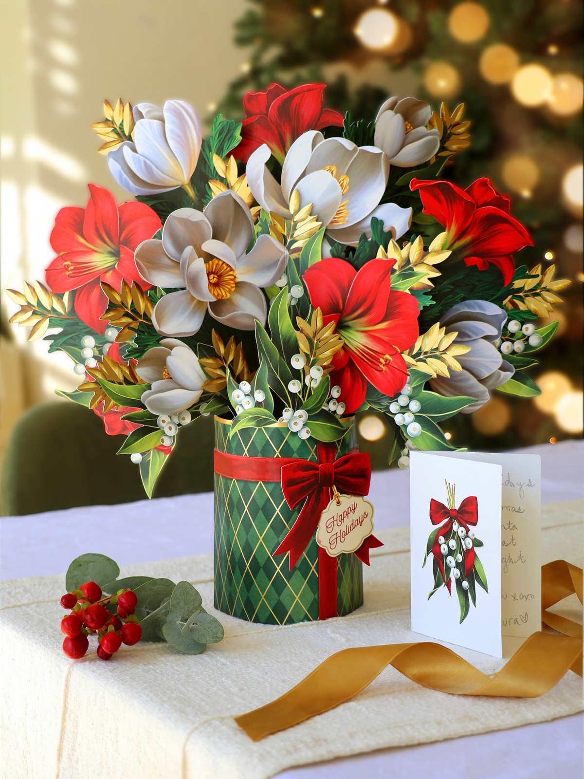 Golden Mistletoe Pop-Up Greeting Card