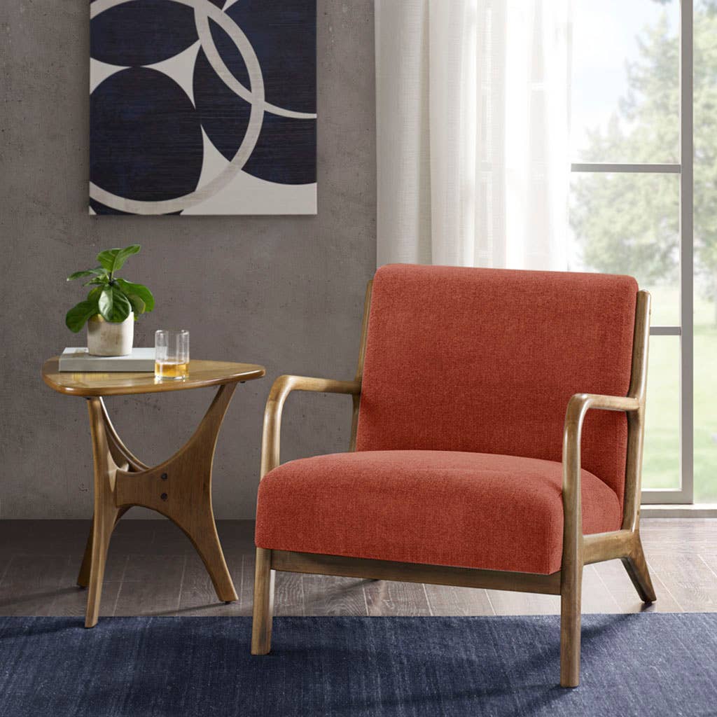 Scandinavian Elm Wood Spice Red Lounge Chair *