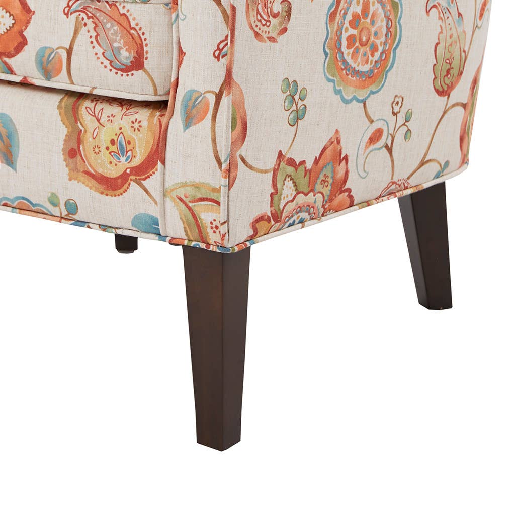 Eclectic Orange Floral Round Wingback Accent Chair *